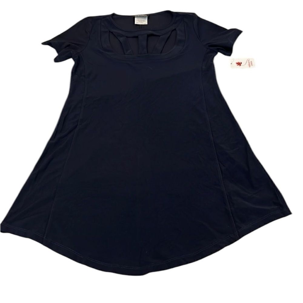 NWT Artex sz S navy blue short sleeve cutout front mini dress soft swingy cute